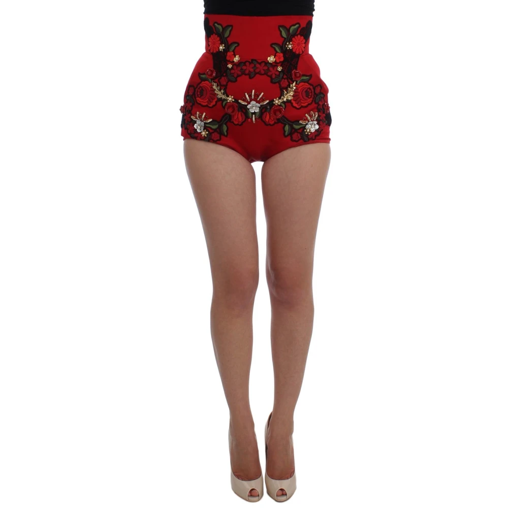 Dolce & Gabbana Red Silk Crystal Roses Shorts - IT40|S - Image 3
