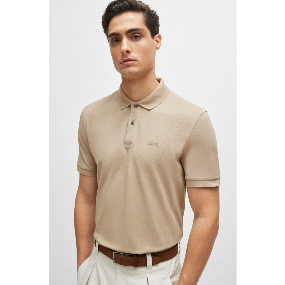 Boss Pique Polo Shirt Beige Heren