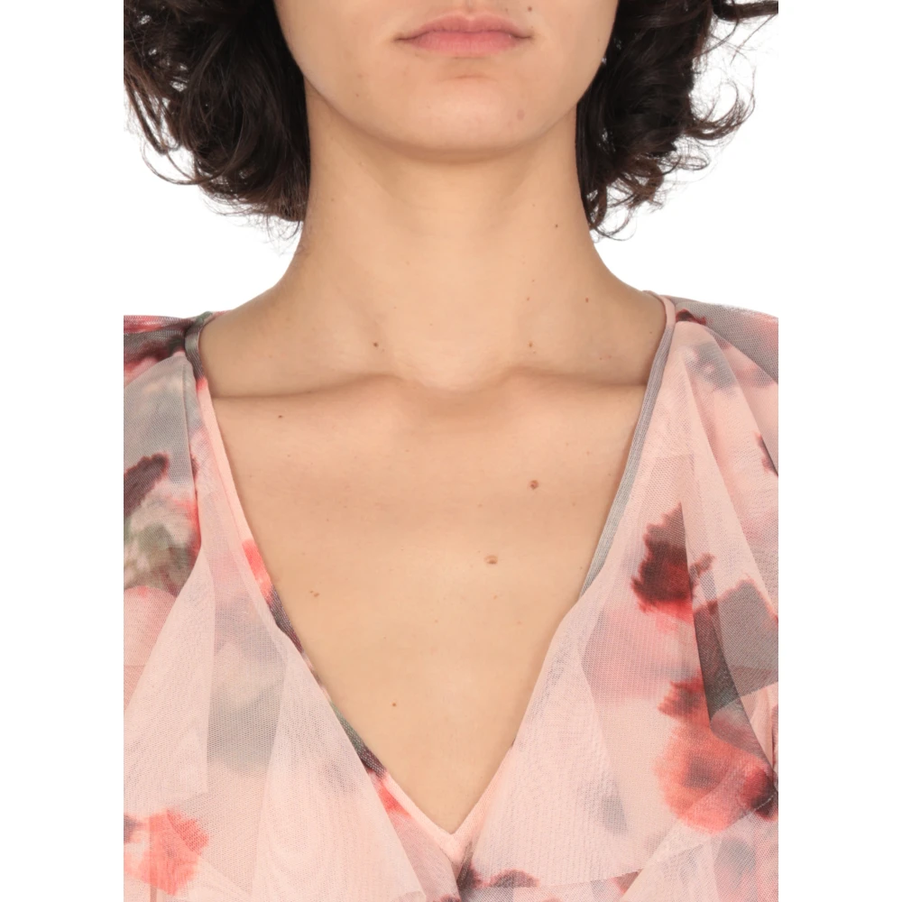 Philosophy di Lorenzo Serafini Roze Bloemen V-Hals Shirt Pink Dames