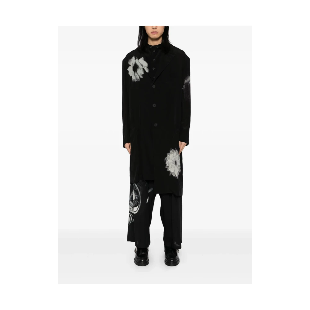 Yohji Yamamoto Zwarte Geknoopte Jas met Zakken Black Heren