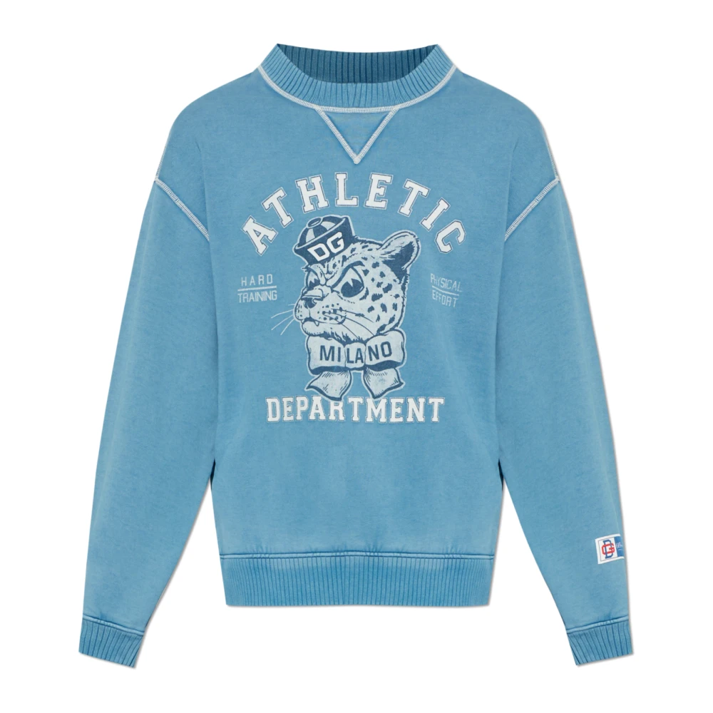 Dolce & Gabbana Mannelijk Blauw Hoodies & Sweatvesten Heren, M, Katoen, Sweatshirt Met Print