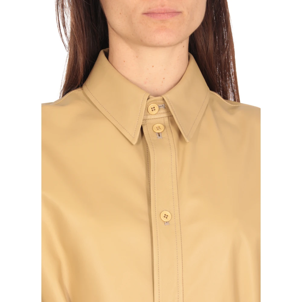 Fabiana Filippi Gouden leren shirt met kraag Yellow Dames