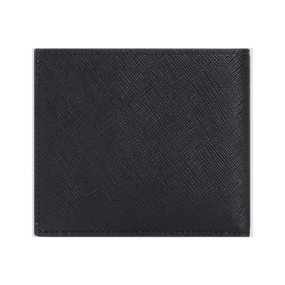Prada Zwarte Leren Billfold Portemonnee met Logo Black Heren
