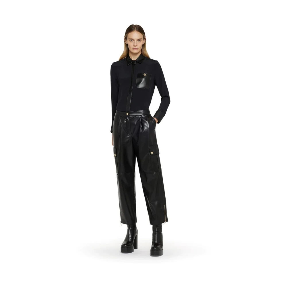 Simona Corsellini Zwarte cargobroek met gouden metalen details Black Dames