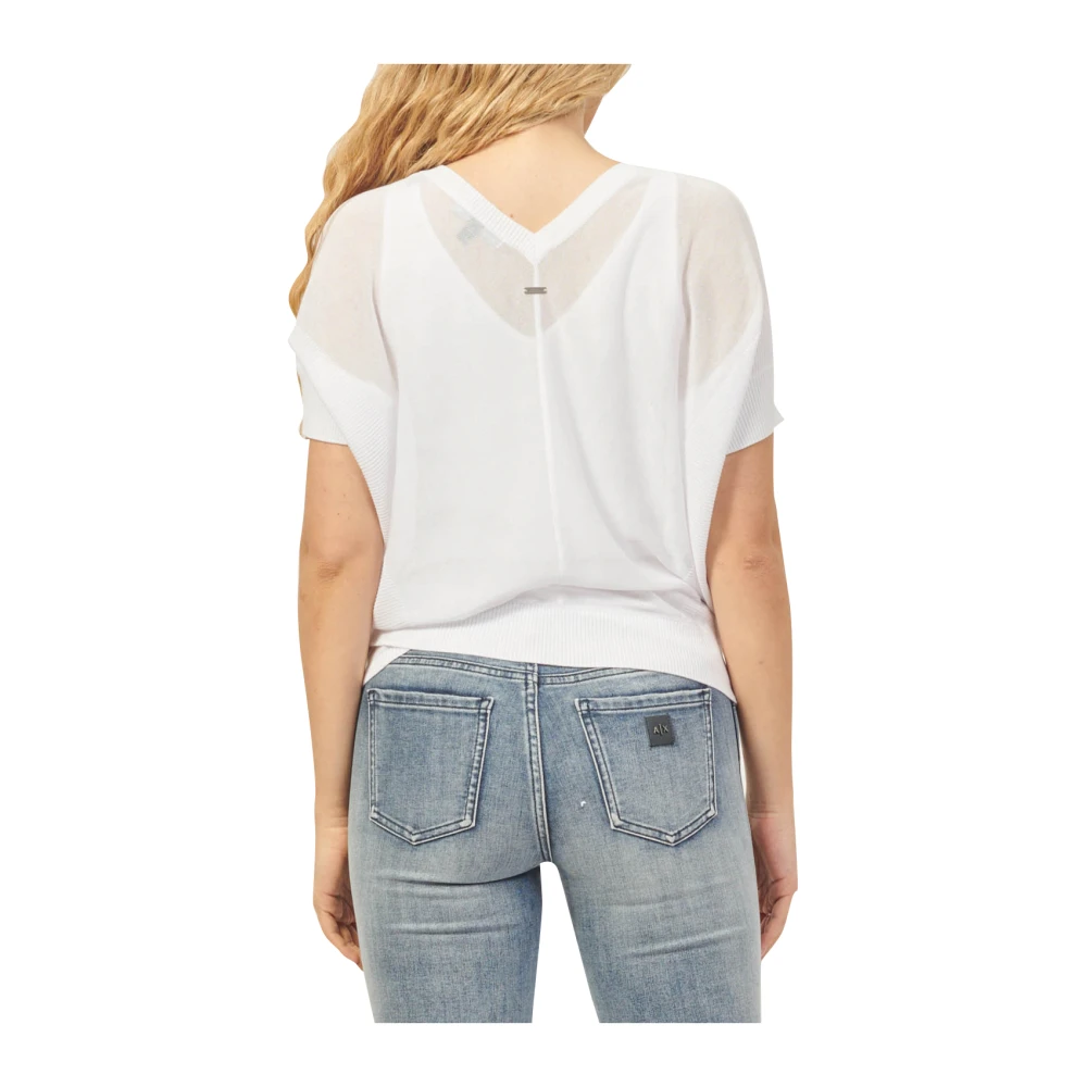 Emporio Armani Witte V-hals Katoenen Trui White Dames