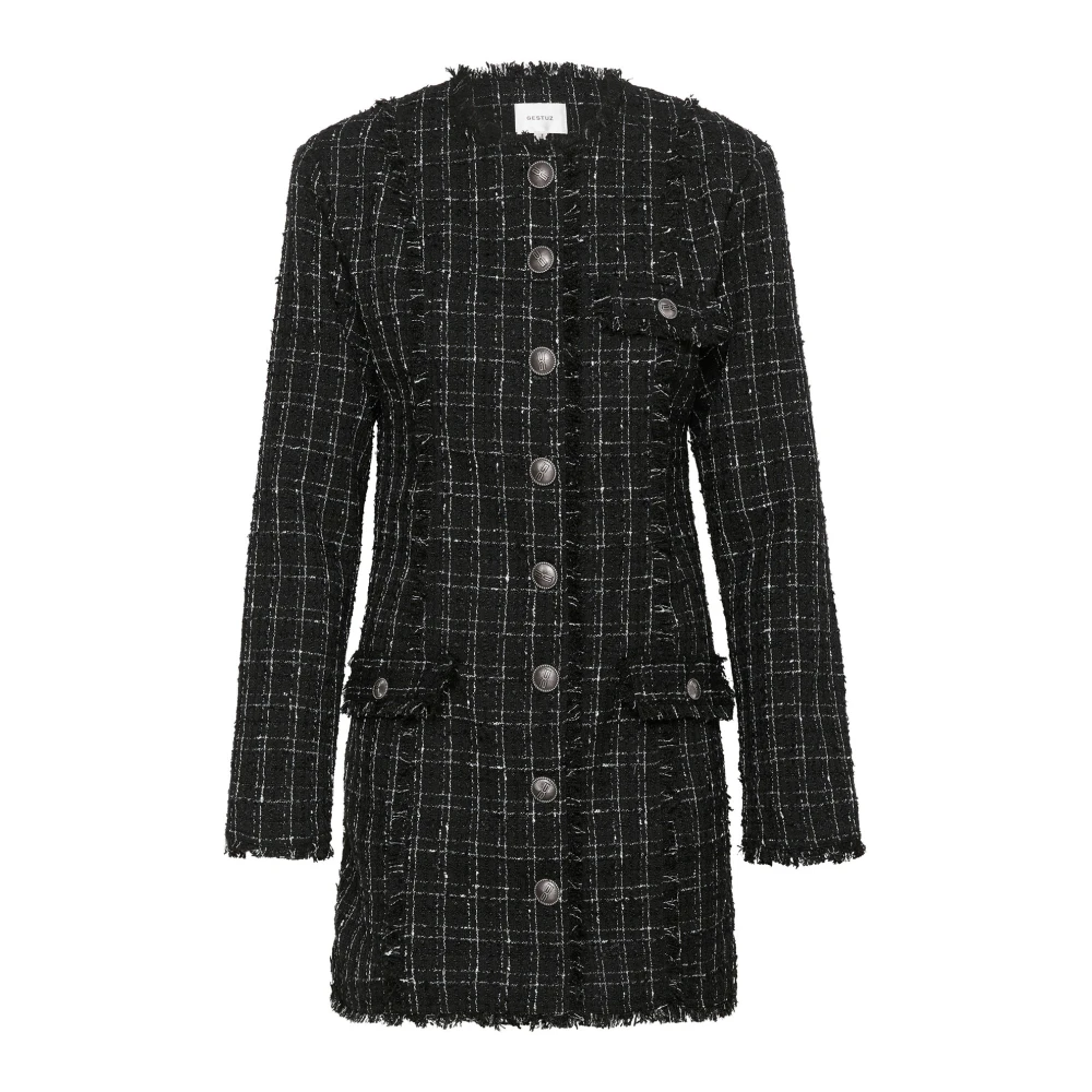Gestuz Elegante Blacknwhite Check Jurk Black Dames