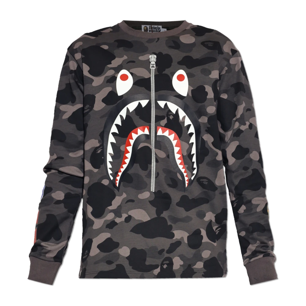 A Bathing Ape Men's Gray Long Sleeve T-Shirts, Xl, T-Shirt With Colorful Print