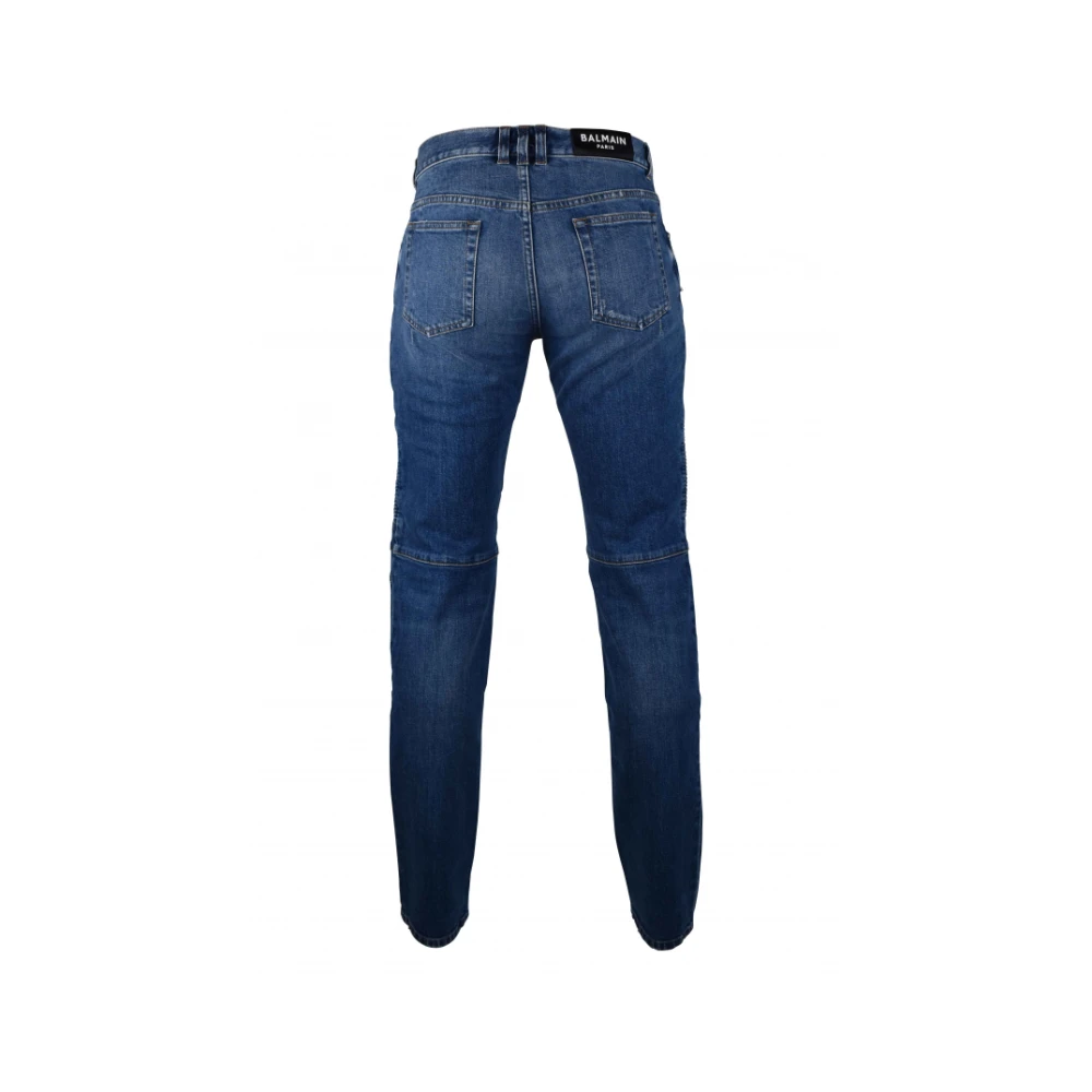 Balmain Tapered Blauwe Jeans met Geribbelde Knie-inzetstukken Blue Heren