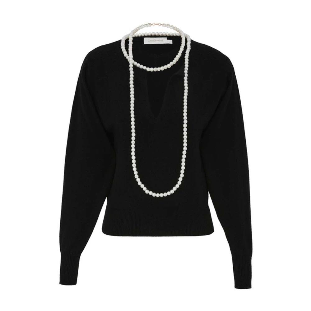 Zimmermann Wollen Crush Necklace Sweater Black Dames