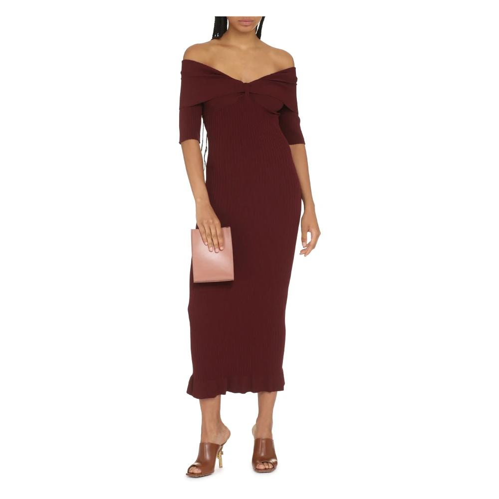 Philosophy di Lorenzo Serafini Geribbelde gebreide midi-jurk met off-shoulder halslijn Red Dames
