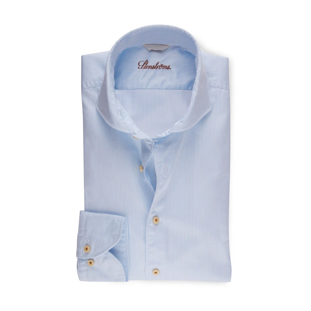 Stenströms Men's Blue Formal Shirts, Xl, Casual Light Pinstriped Twill Shirt