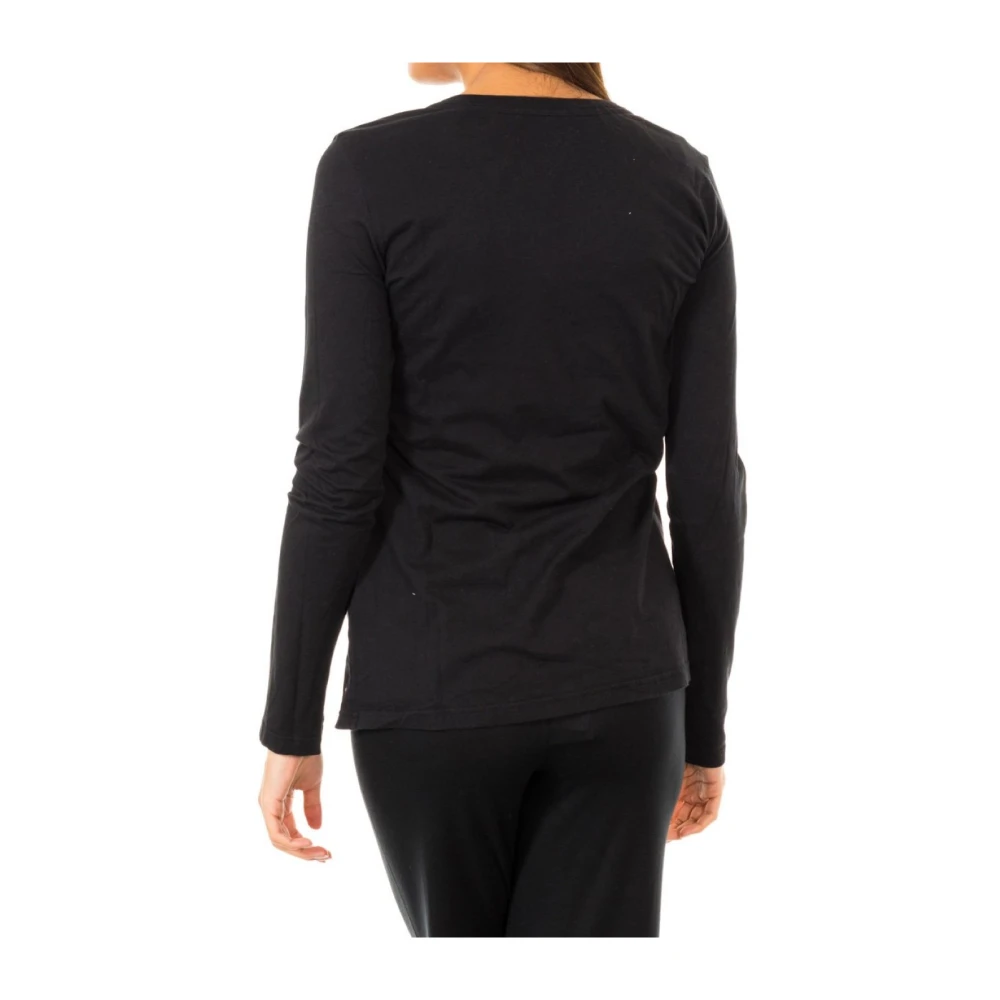 Tommy Hilfiger Lange Mouw T-shirt met Geribbelde Halslijn Black Dames