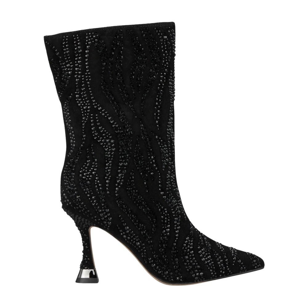 Alma En Pena Black Heeled Boots, Female, 6 Uk, Ankle Boots Rhinestone Details