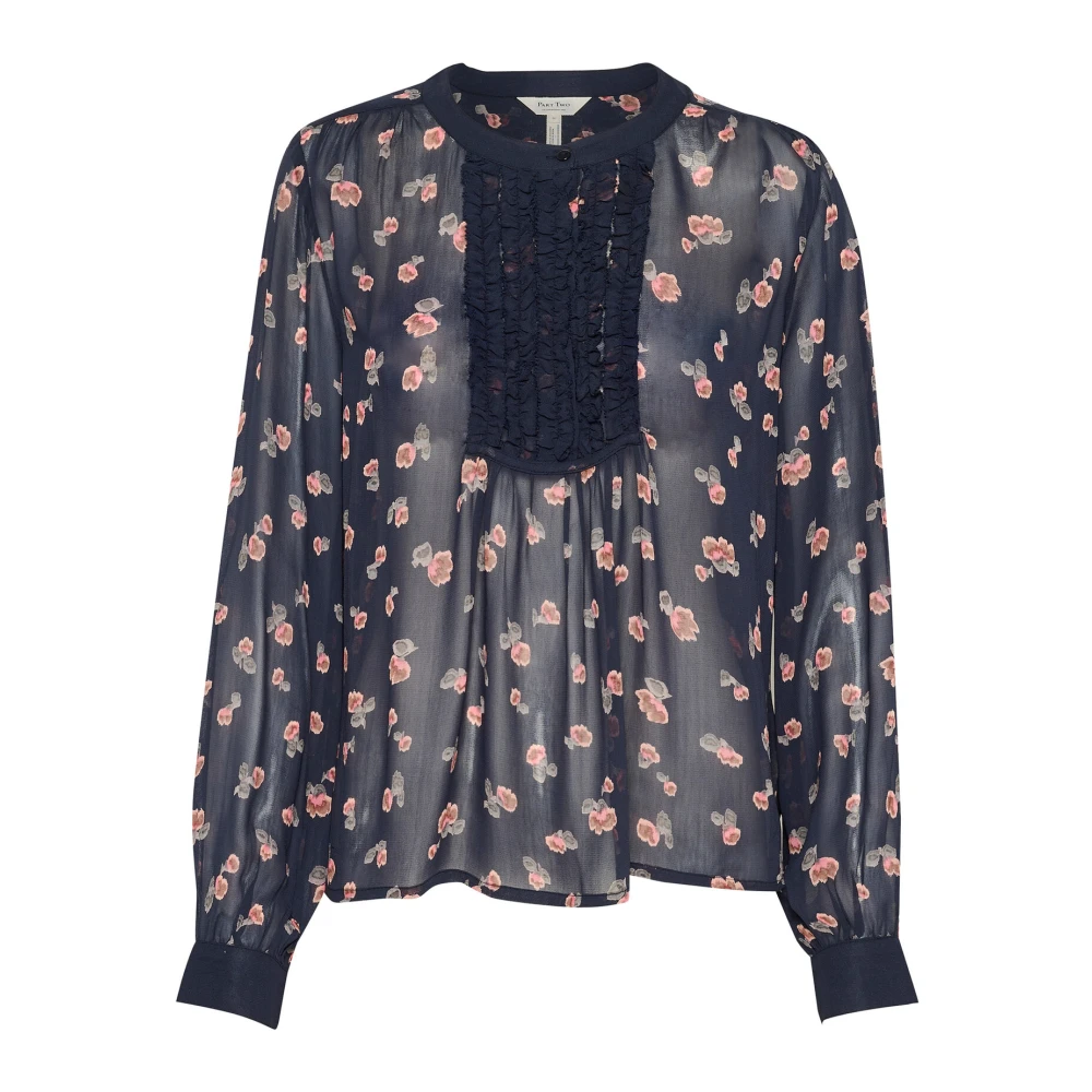 Part Two Donkerblauwe Mini Vervaagde Bloemenblouse Blue Dames