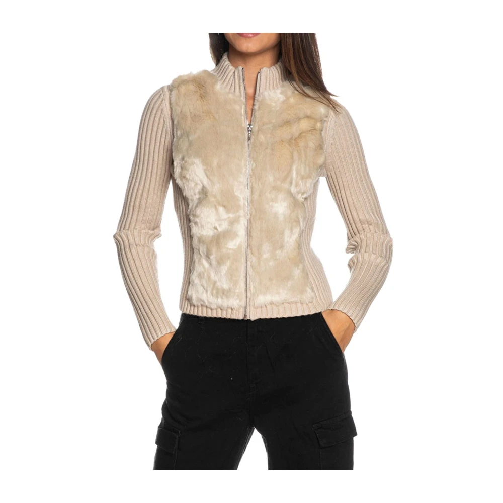 Guess Ivoor Gebreid Vest Elegant Winter Stijl Beige Dames