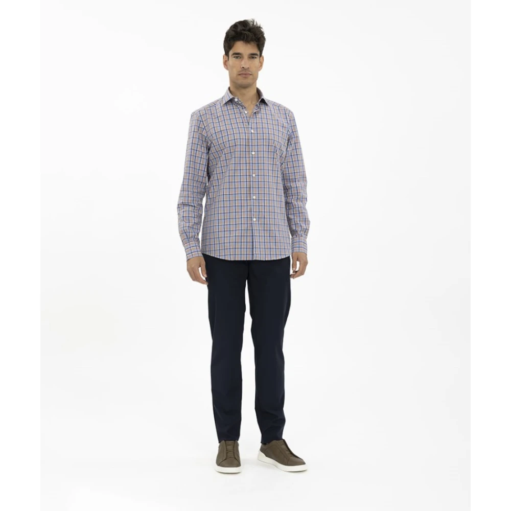 Ermenegildo Zegna Geruite sportshirt Blue Heren