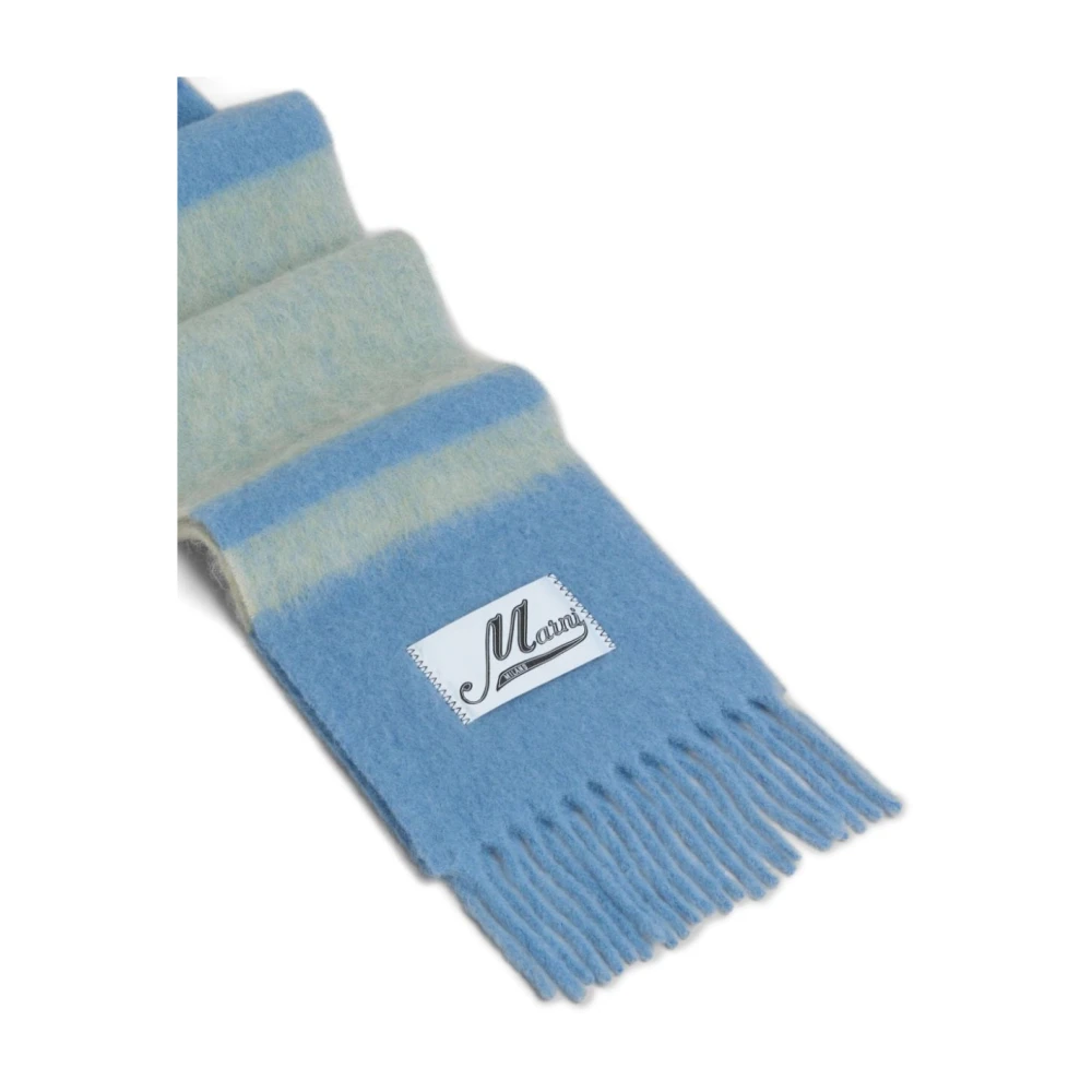 Marni Blauwe Gestreepte Mohair-Wol Sjaal Blue Dames