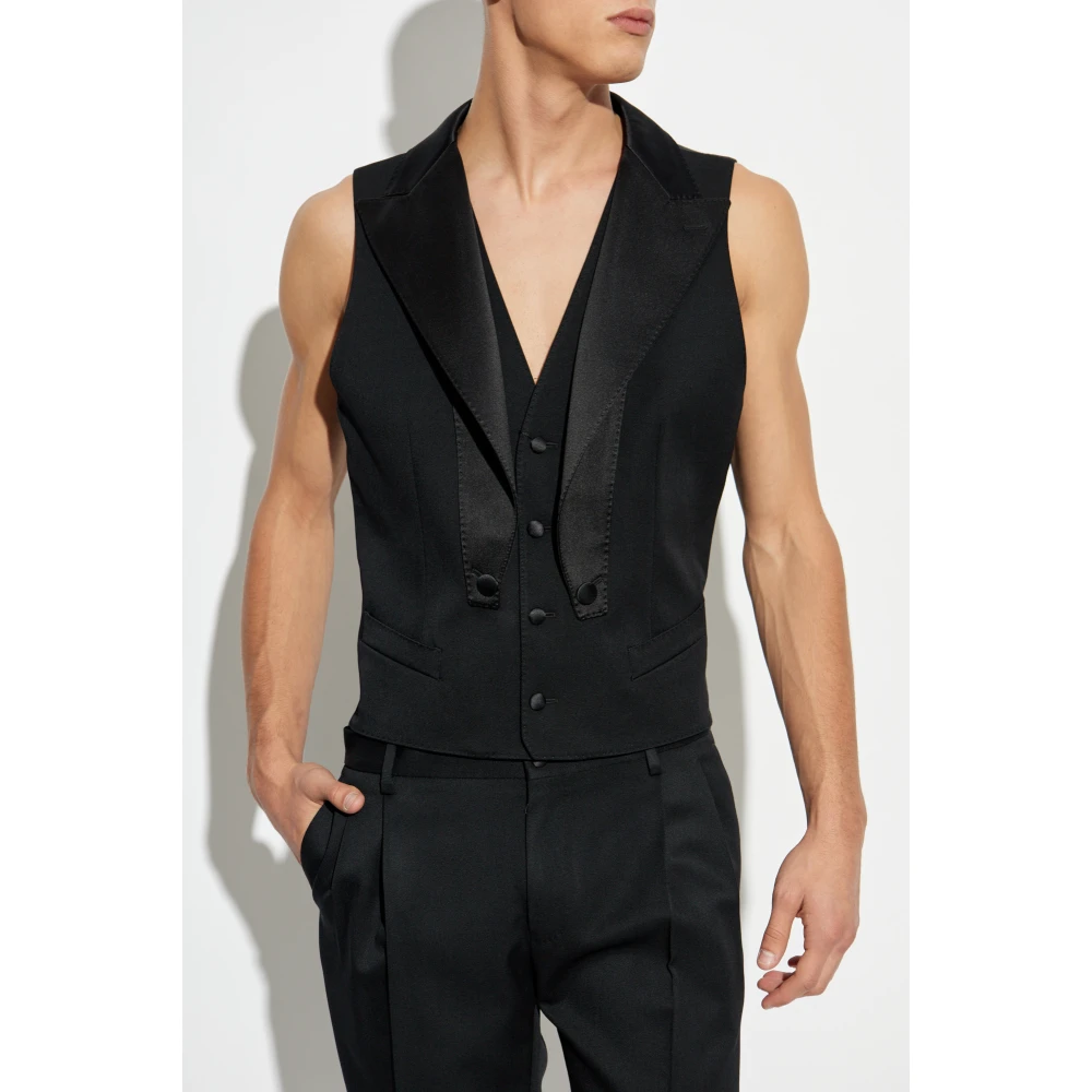Dolce & Gabbana Vest met satijnen inzetstukken Black Heren