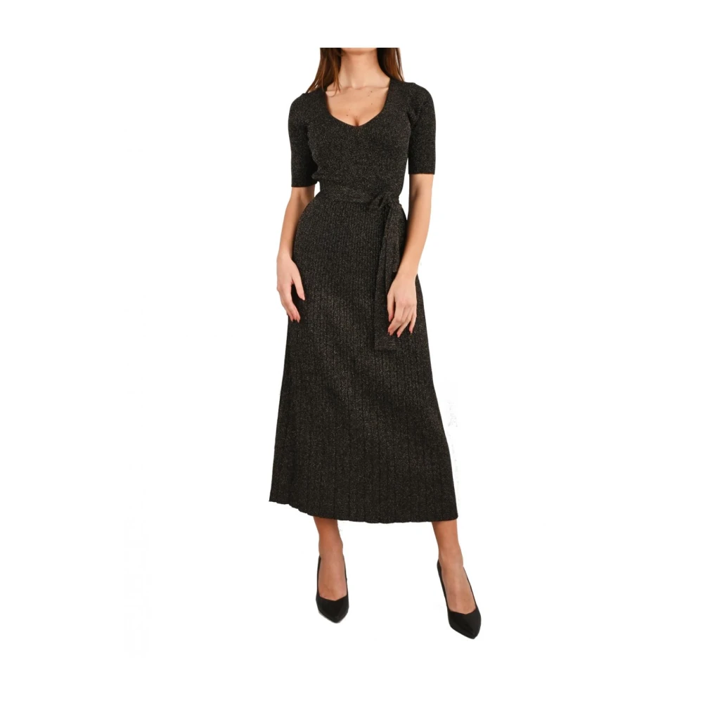Twinset Katoenen jurk met lurex details Black Dames