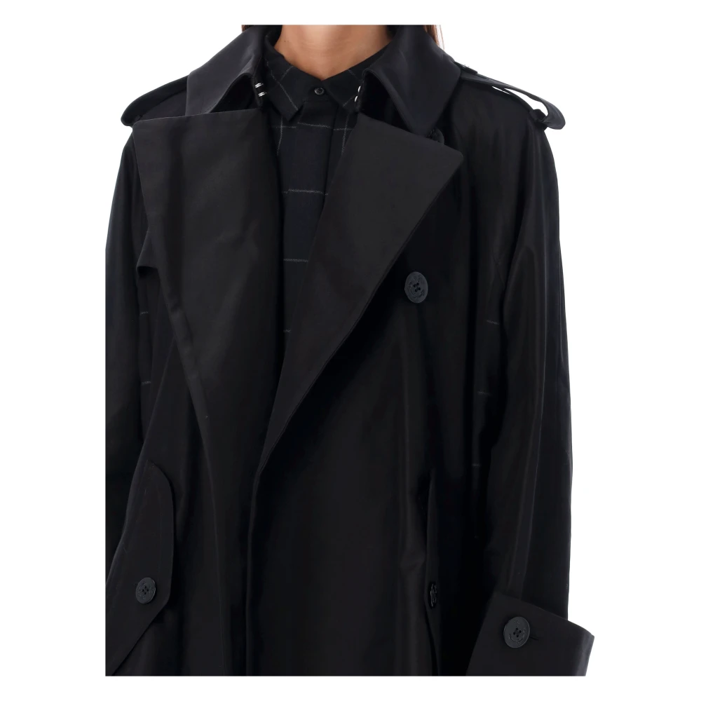 Sacai Zwarte Gepaneelde Trenchcoat Buitenkleding Black Dames