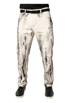 Distressed Paint Print Loose Denim Jeans