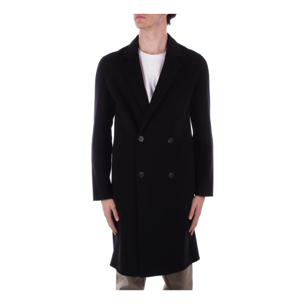 Alpha Studio Zwarte dubbelrijige jas Black Heren