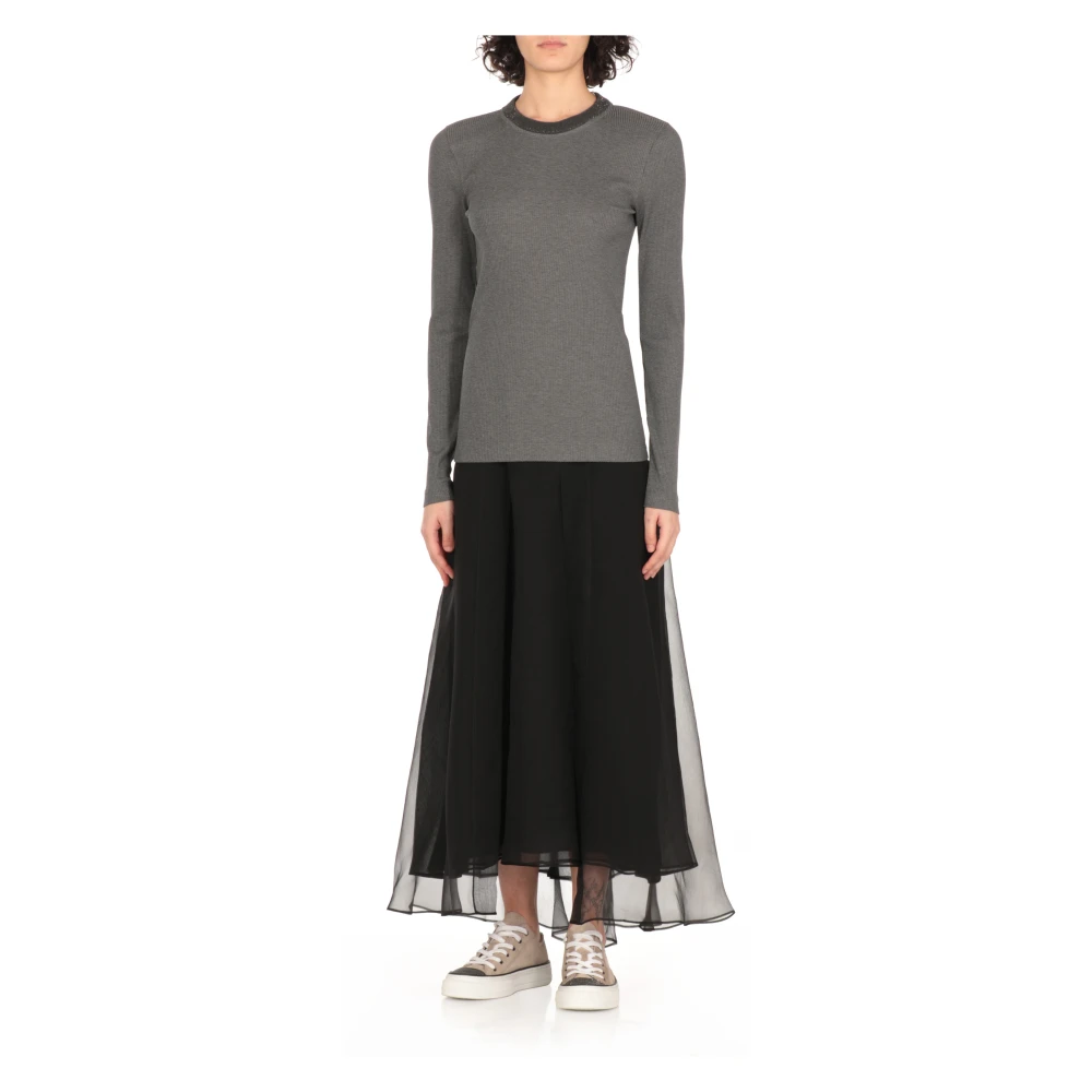 BRUNELLO CUCINELLI Grijze Katoenen Trui met Messing Details Gray Dames