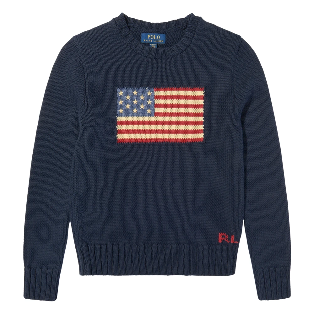 Ralph Lauren Boys Blue Kids Knitwear, 5 Y, Flag Jumper In Navy