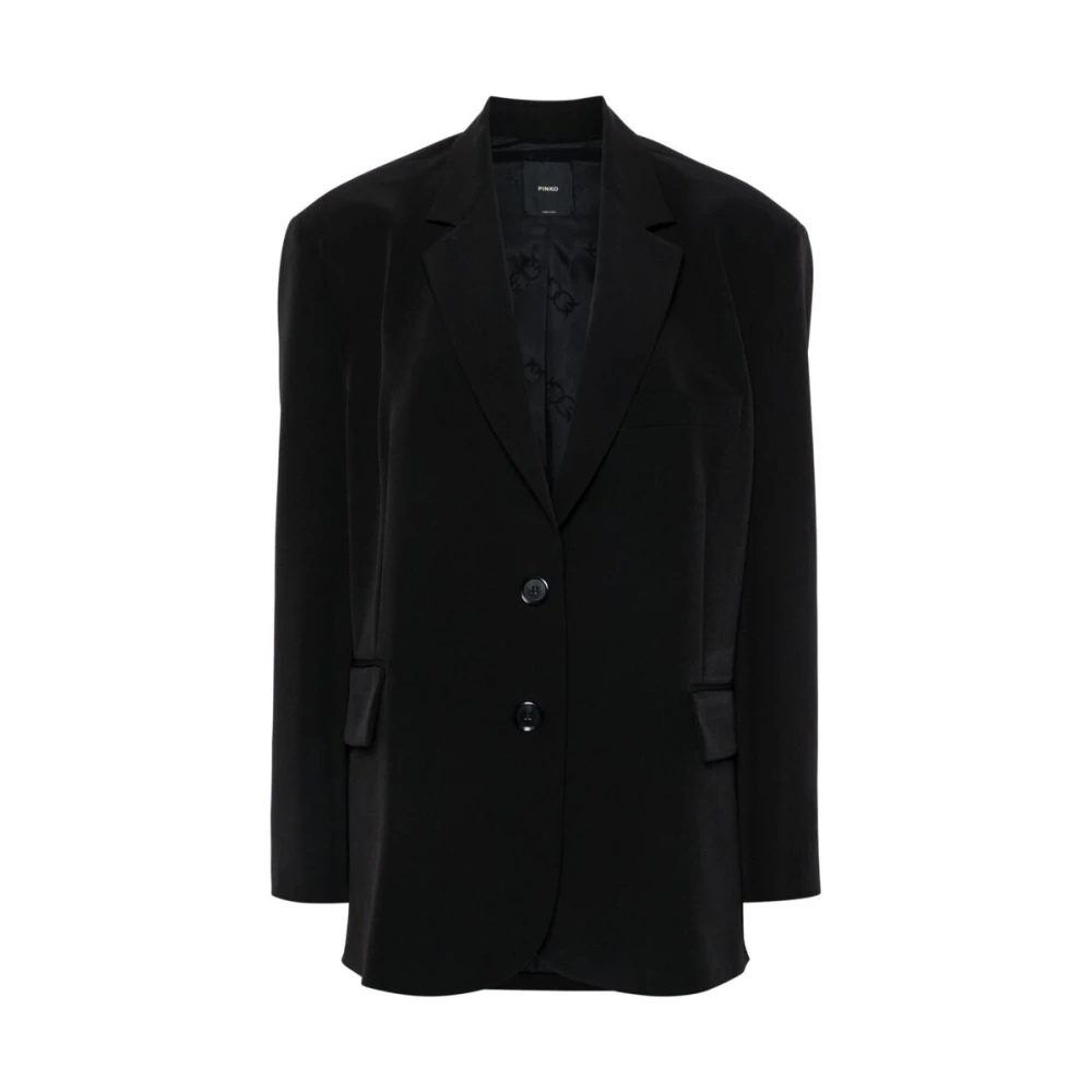 Pinko Zwarte Jas met Revers en Logo Black Dames