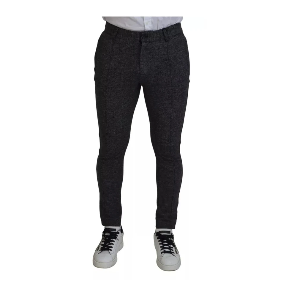 Dolce & Gabbana Zwarte Chevron Patroon Skinny Broek Black Heren