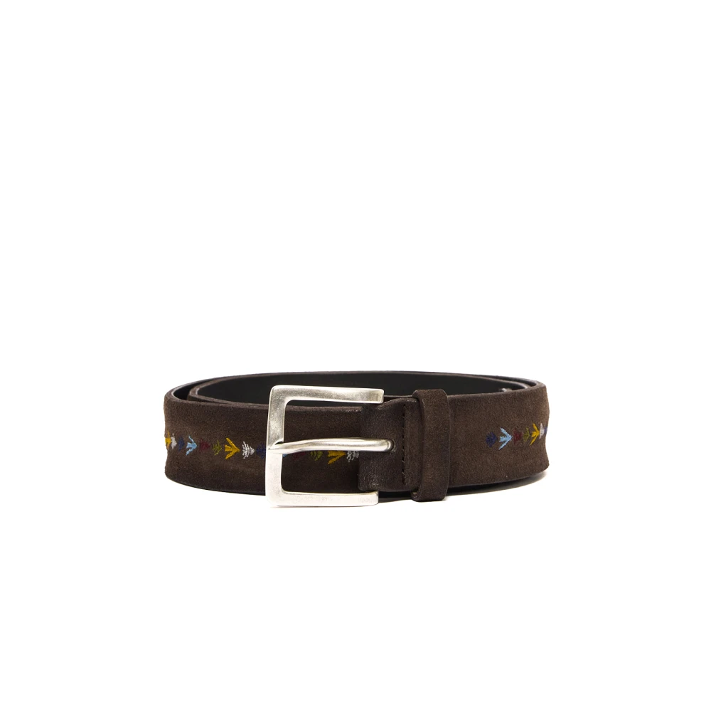 Orciani Men's Brown Cintura In Pelle Scamosciata Con Ricami - Belts - 105 Cm - Accessories