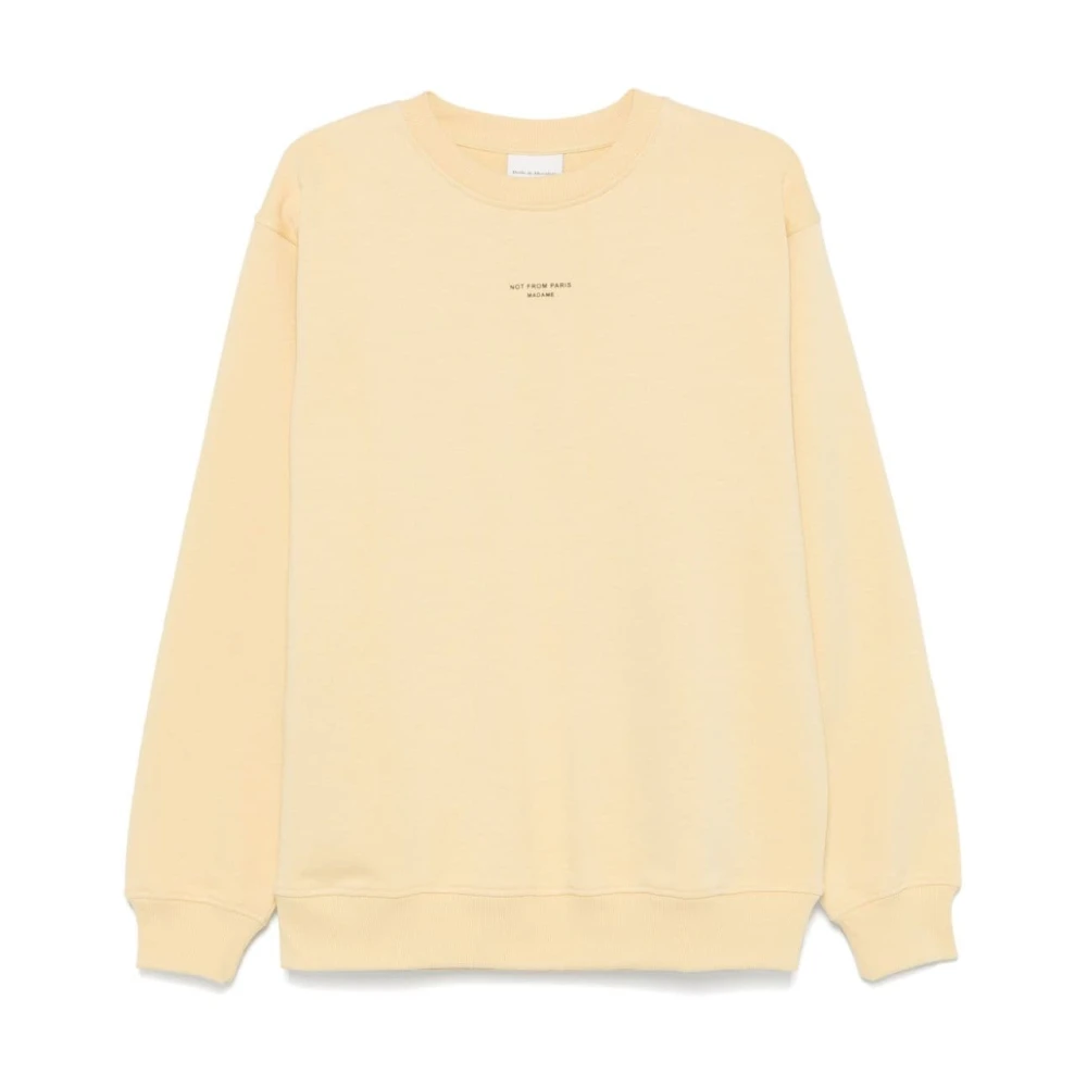Drole de Monsieur Gele Slogan Print Crew Neck Sweater Yellow Heren