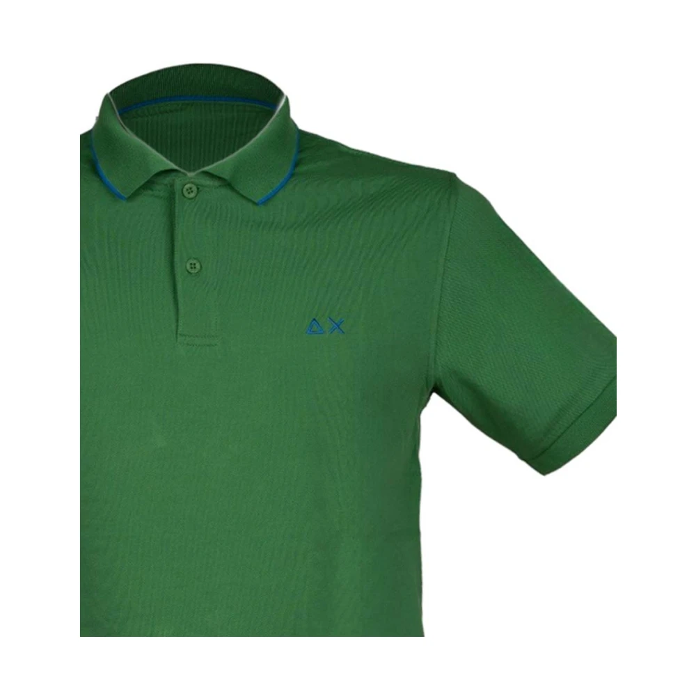 Sun68 Gestreept Kraag Polo Shirt Groen Green Heren