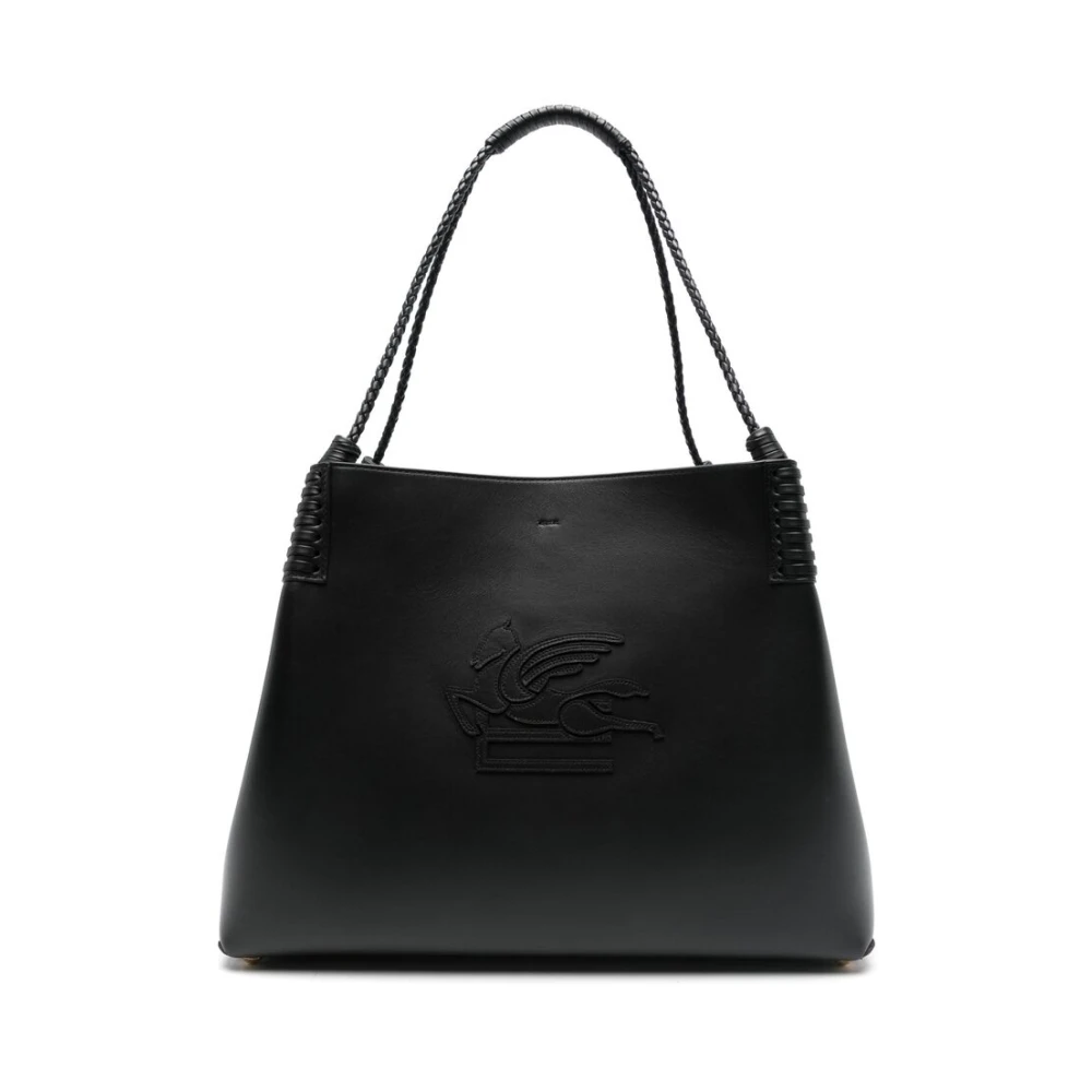 ETRO Zwarte Leren Tote Tas met Pegaso Motief Black Dames