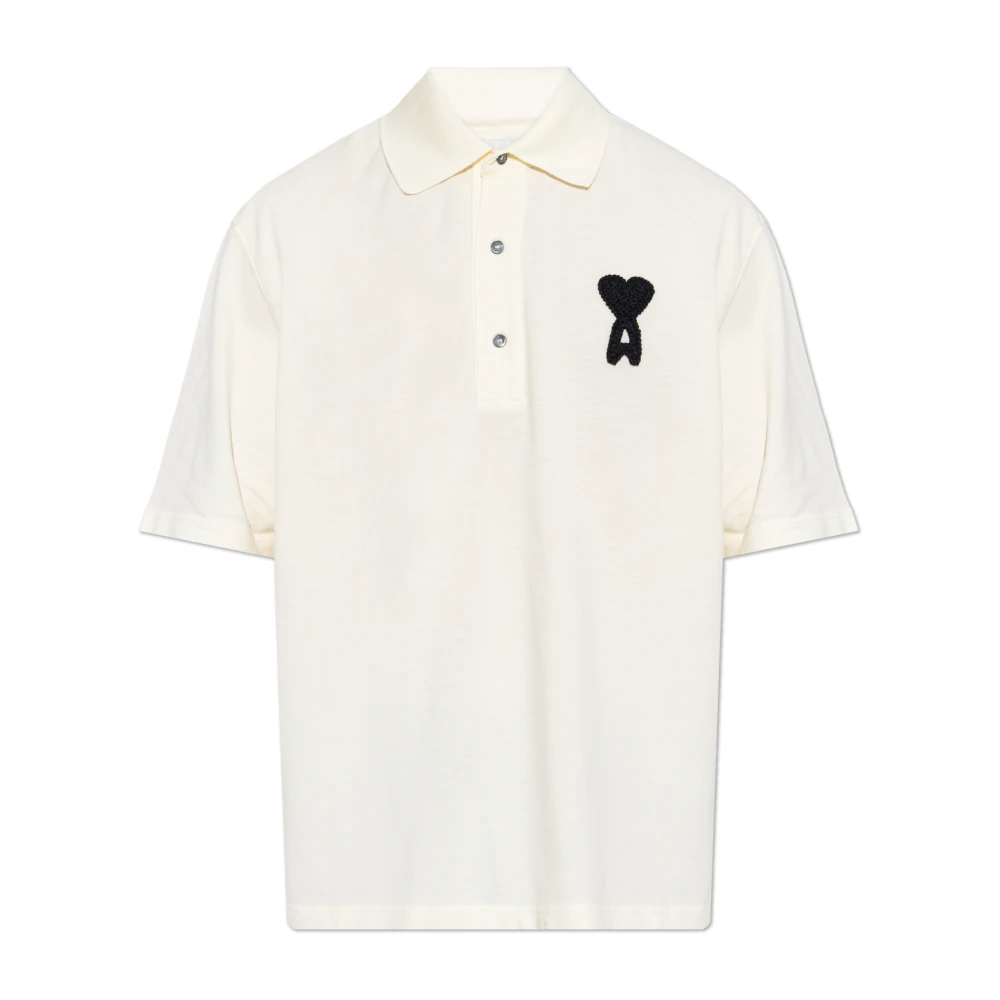 Ami Paris Uomo Beige De Coeur Knitted Patch Polo