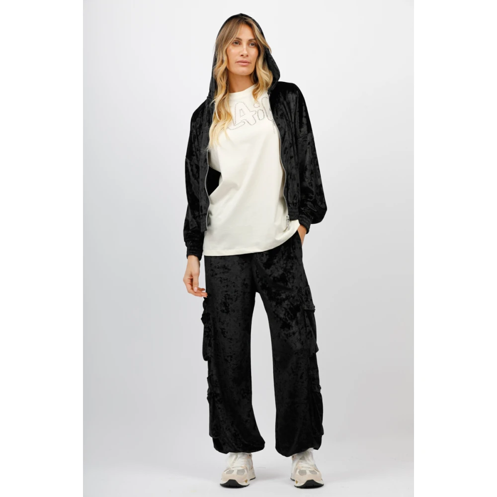 Disclaimer Cargo Velvet Broek Black Dames