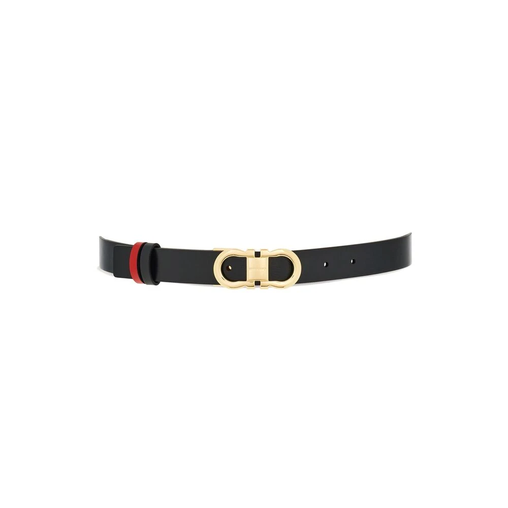 Salvatore Ferragamo Tweekleurige Omkeerbare Leren Riem met Gancini Gesp Black Dames