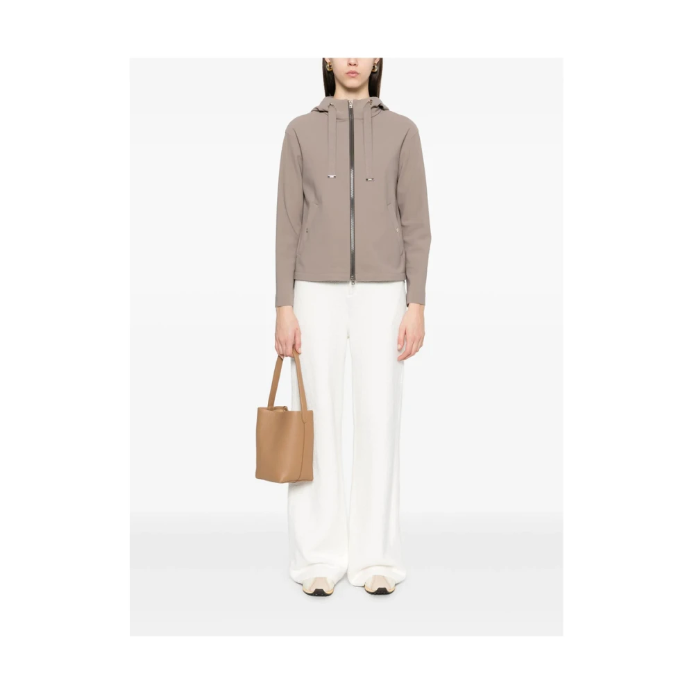 Herno Grijze Jas met Rits en Toggle Details Brown Dames