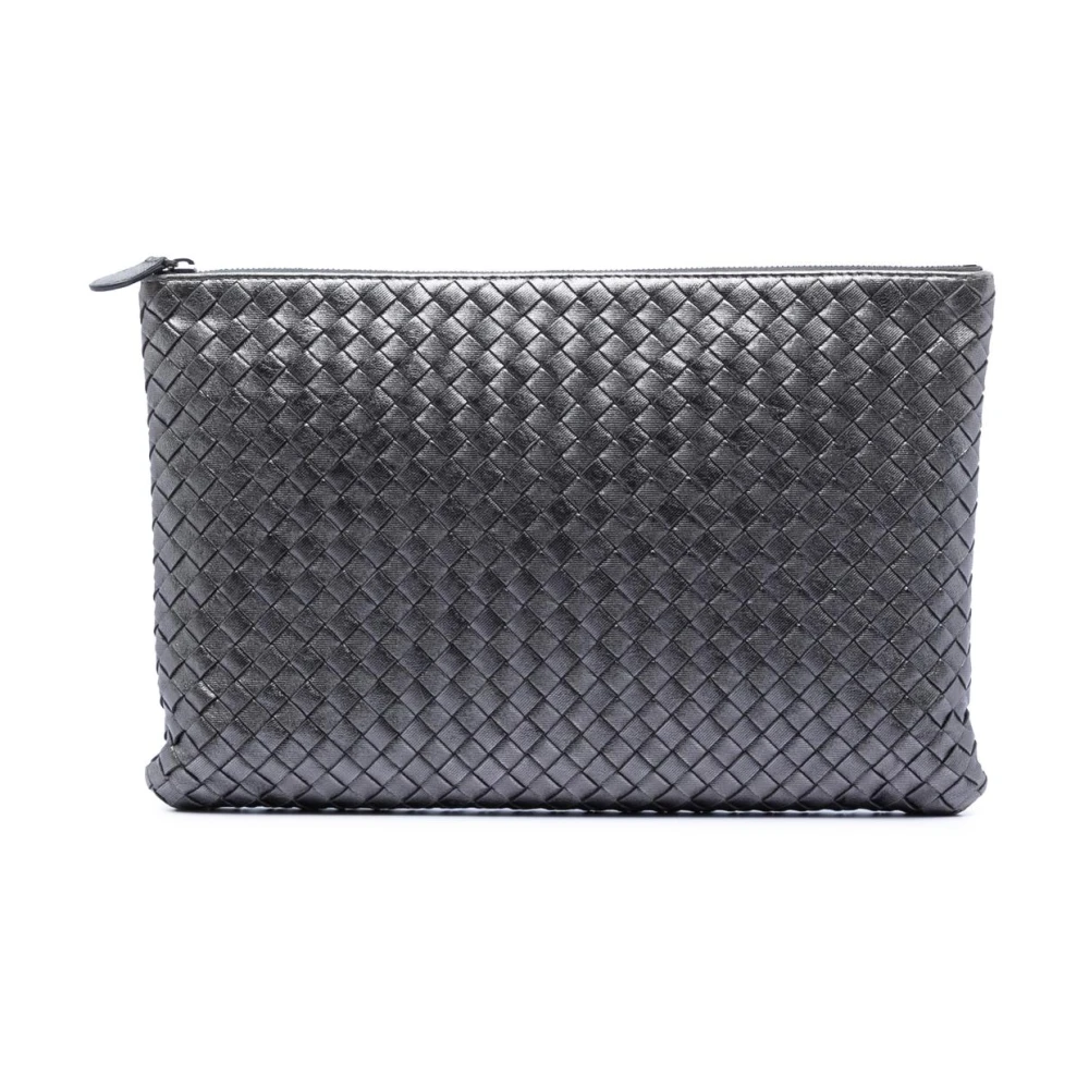 Bottega Veneta Vintage Women's Gray Pre-Owned Woven Leather Pouch