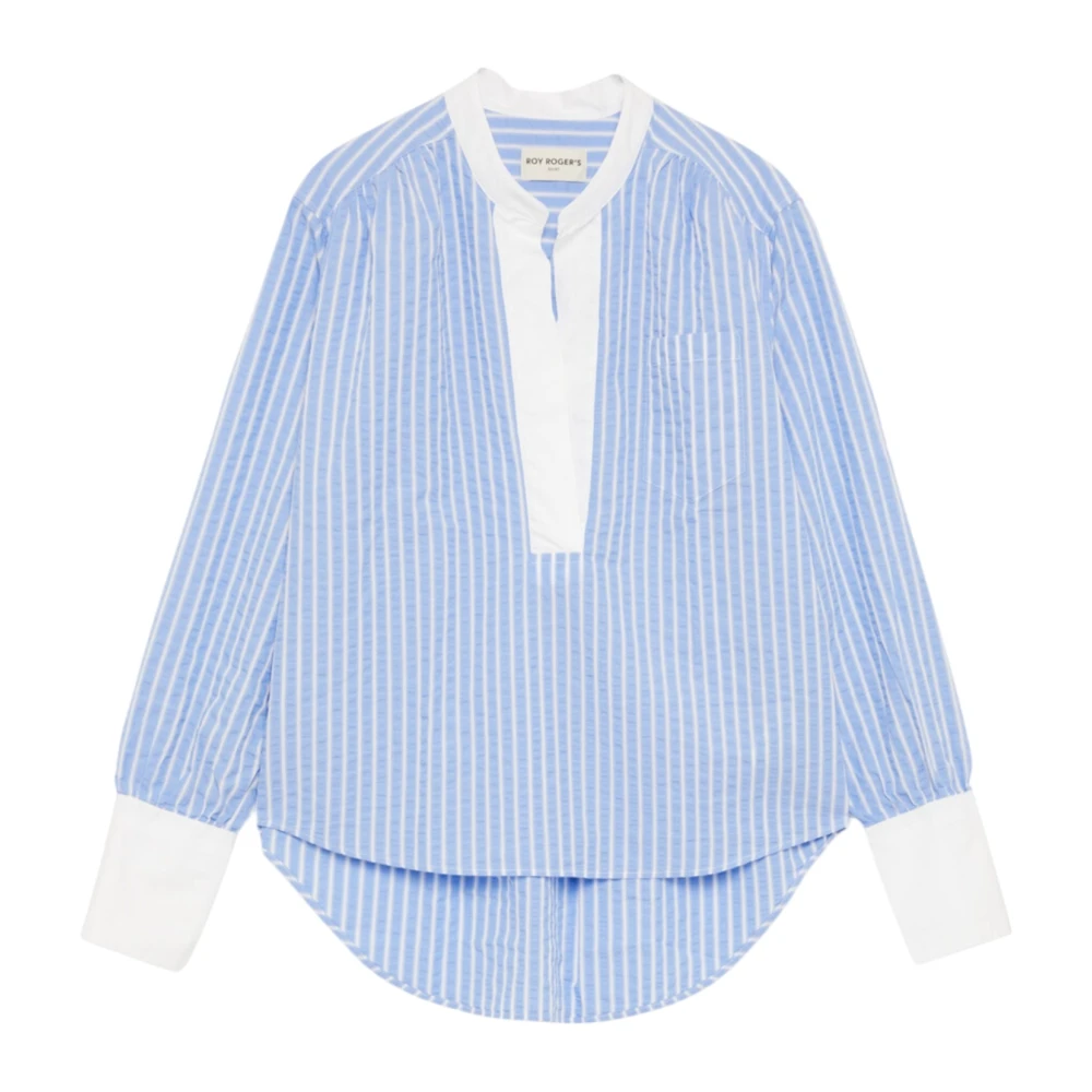 Roy Roger's Heldere Blauwe Gestreepte Popeline Blouse Blue Dames