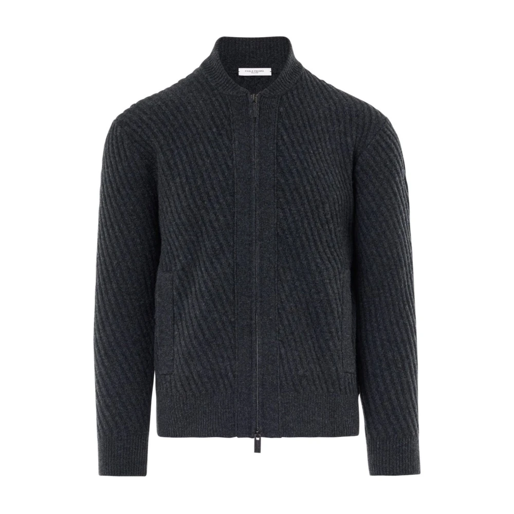 Paolo Pecora Antraciet Wol Bomber Cardigan Gray Heren