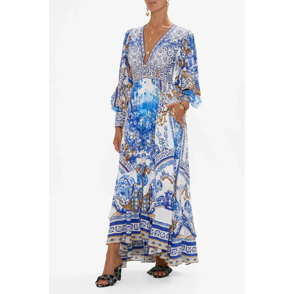 Camilla Zijden Jurk Azul Adventures Blue Dames