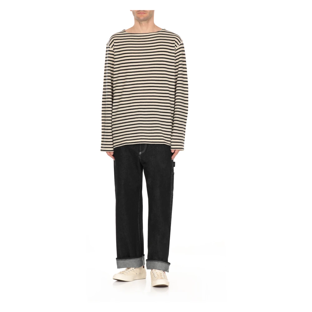 Junya Watanabe Gestreepte Crewneck Wol Kasjmier Trui Black Heren