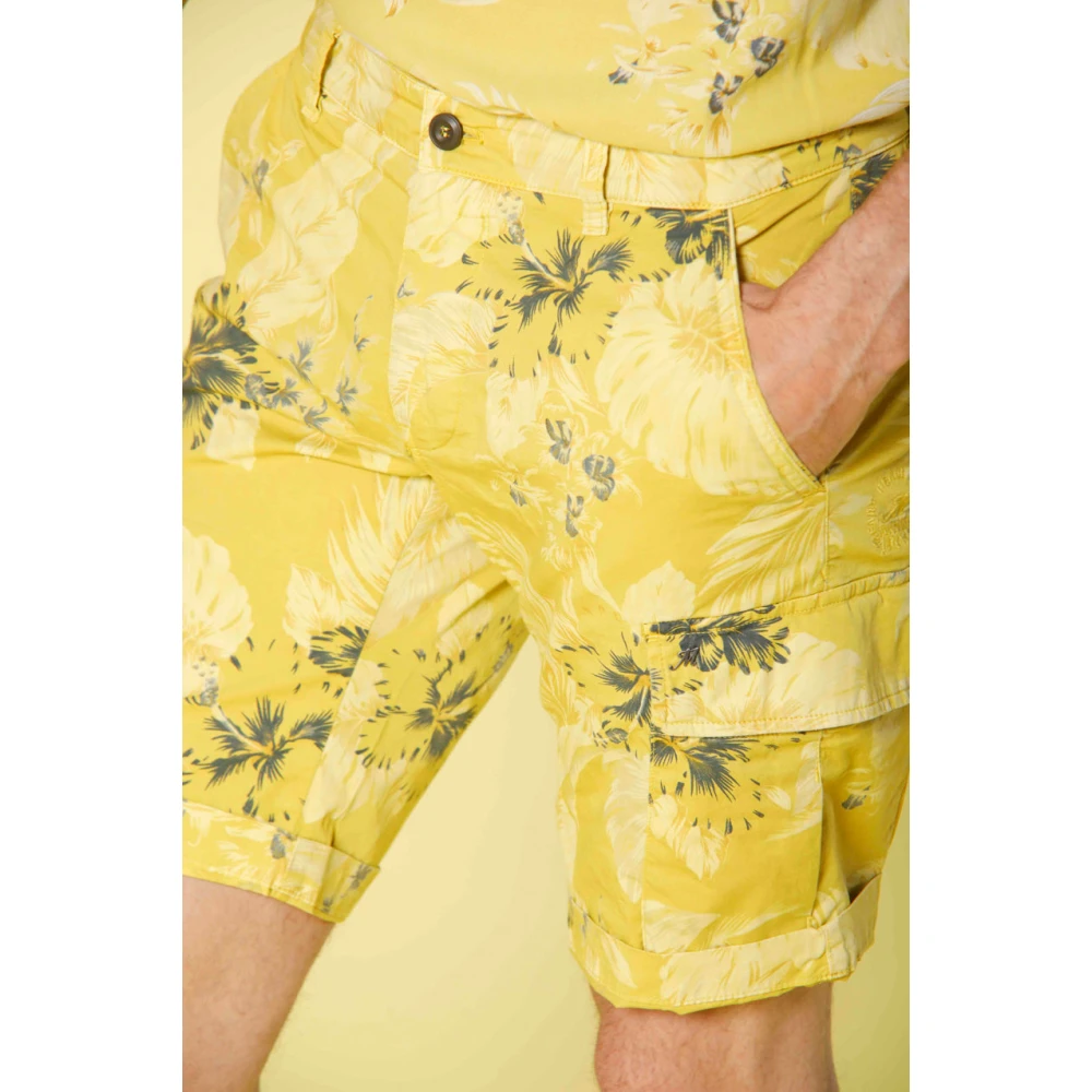 Mason's Heren Bloemen Cargo Bermuda Shorts Yellow Heren