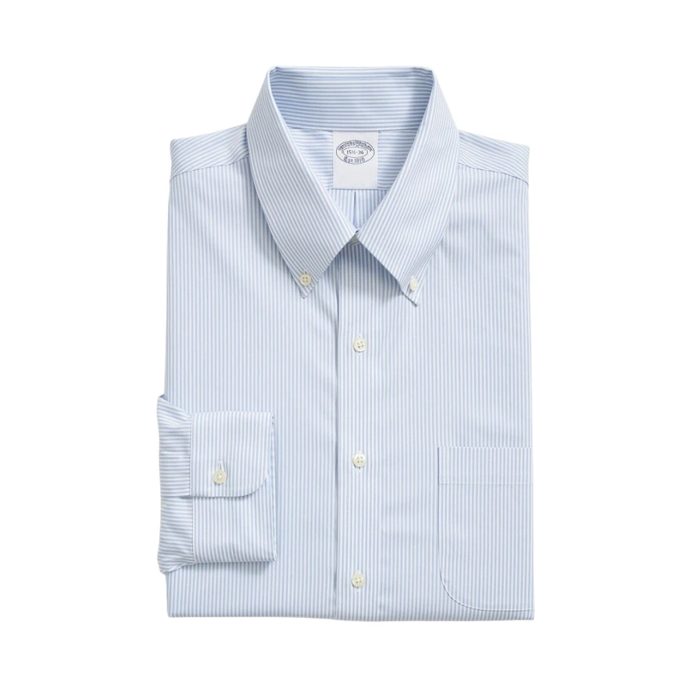Brooks Brothers Slim Fit Non-Iron Gestreept Pinpoint Overhemd met knoopsluiting Blue Heren