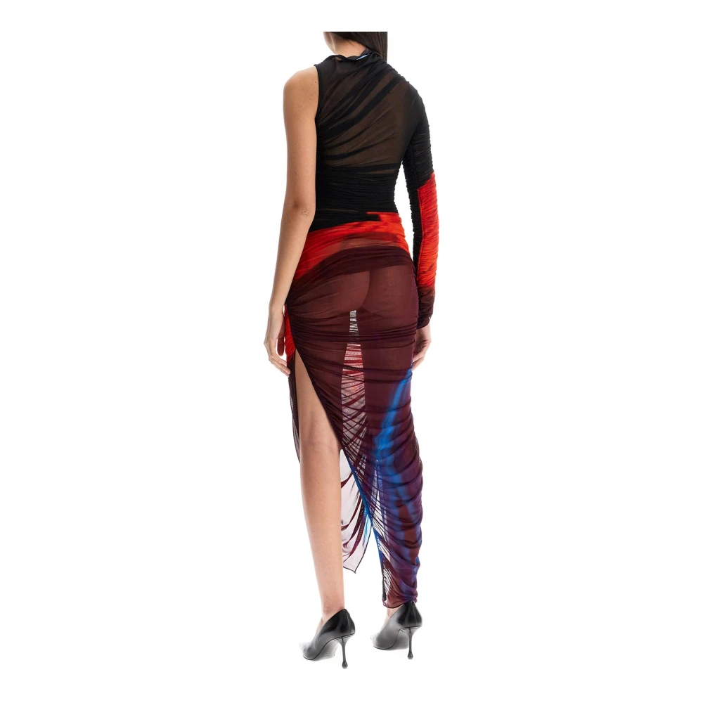 Mugler Bloemig Asymmetrisch Geplooid Jurk Multicolor Dames