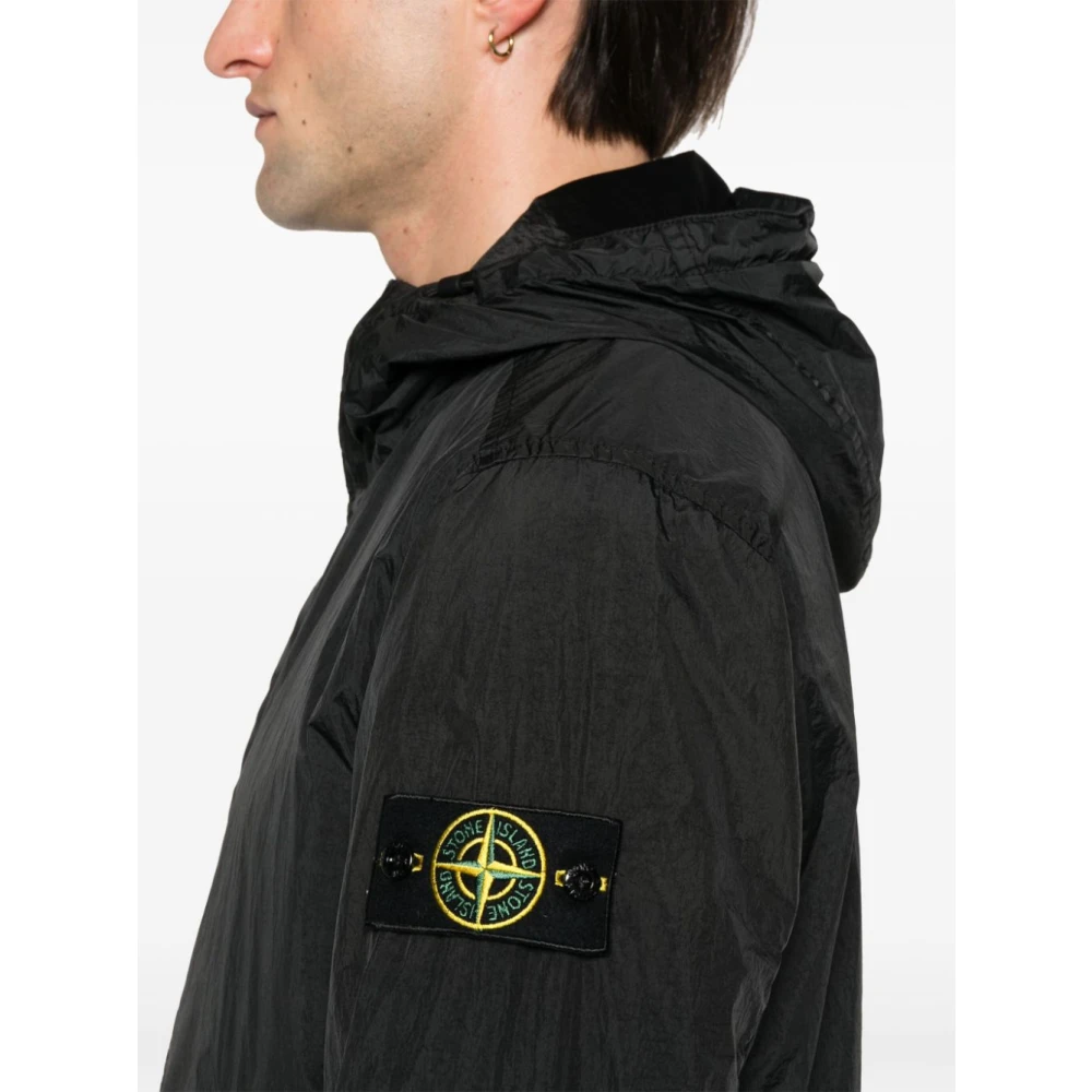 Stone Island Zwarte Windbreaker Jas met Logo Badge Black Heren