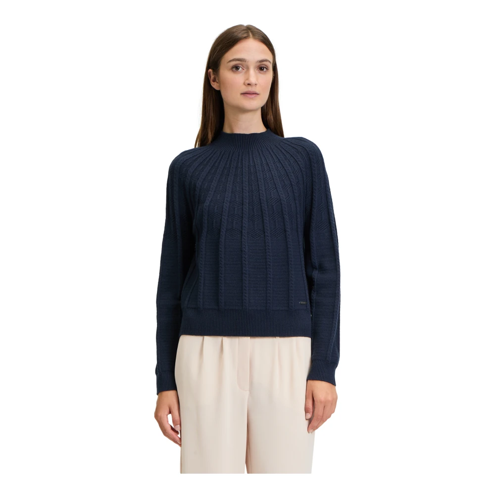 Betty & Co Gebreide trui met opstaande kraag Blue Dames