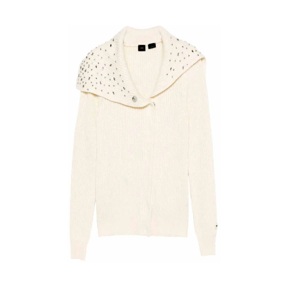 Pinko Witte Cardigan Sweater met Kristalversiering Beige Dames