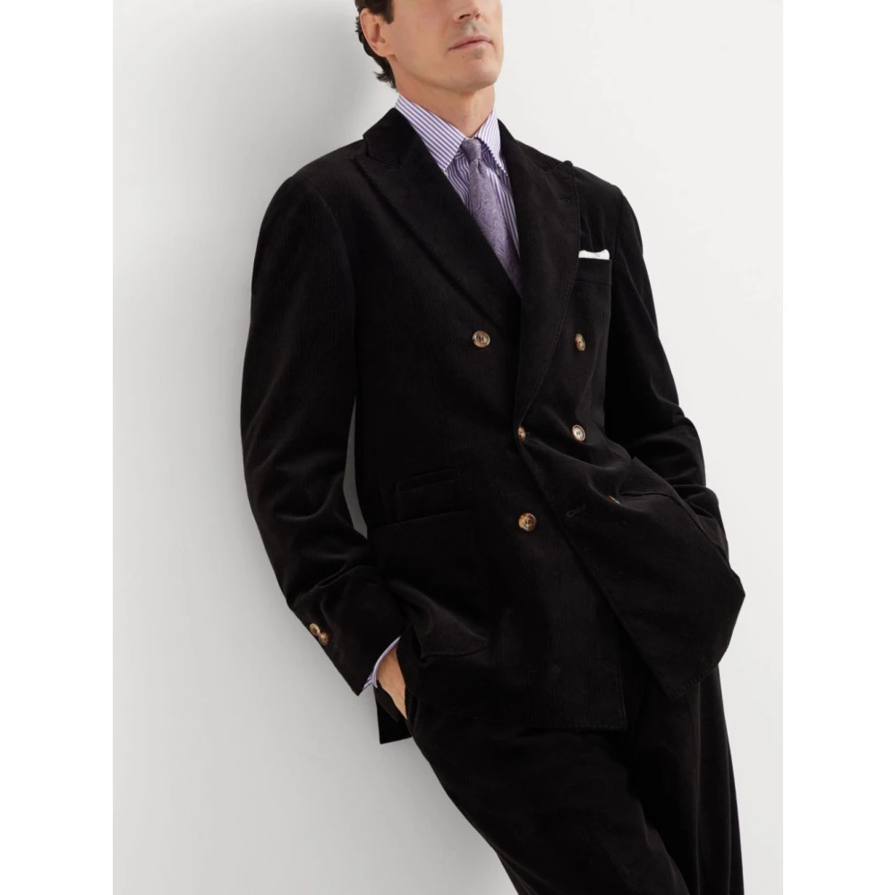 BRUNELLO CUCINELLI Zwarte Dubbel-Borst Katoen-Kasjmier Jas Black Heren